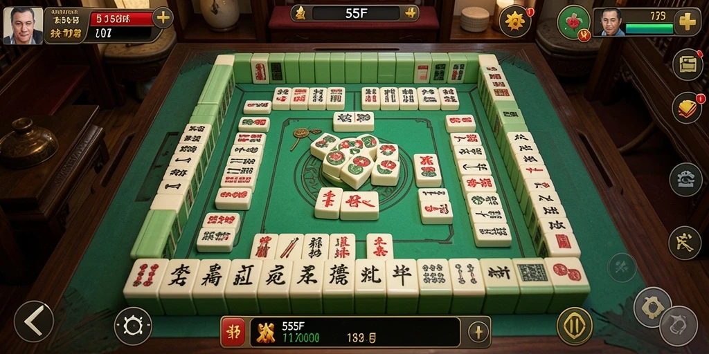 Screenshot utama 555F menampilkan permainan Mahjong yang menarik dan menantang.