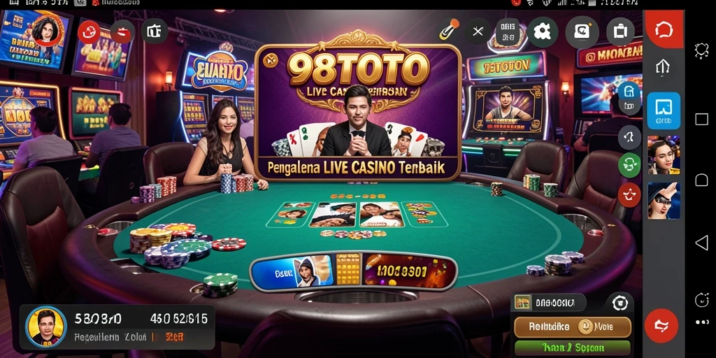 Tampilan live dealer dalam permainan kasino interaktif.