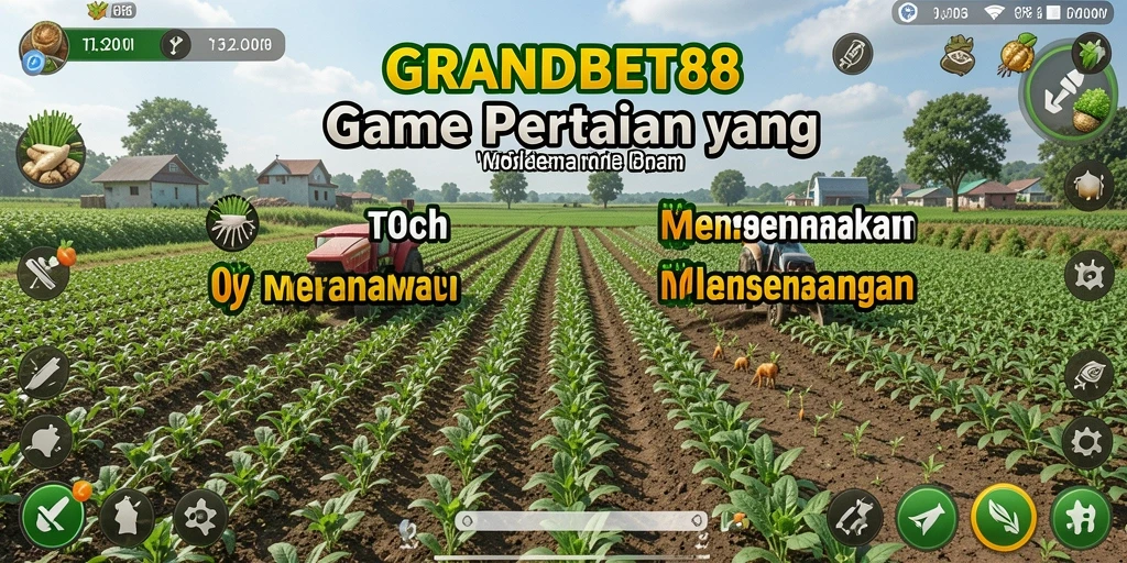 Tangkapan layar gameplay GRANDBET88 yang menunjukkan lahan pertanian yang subur.