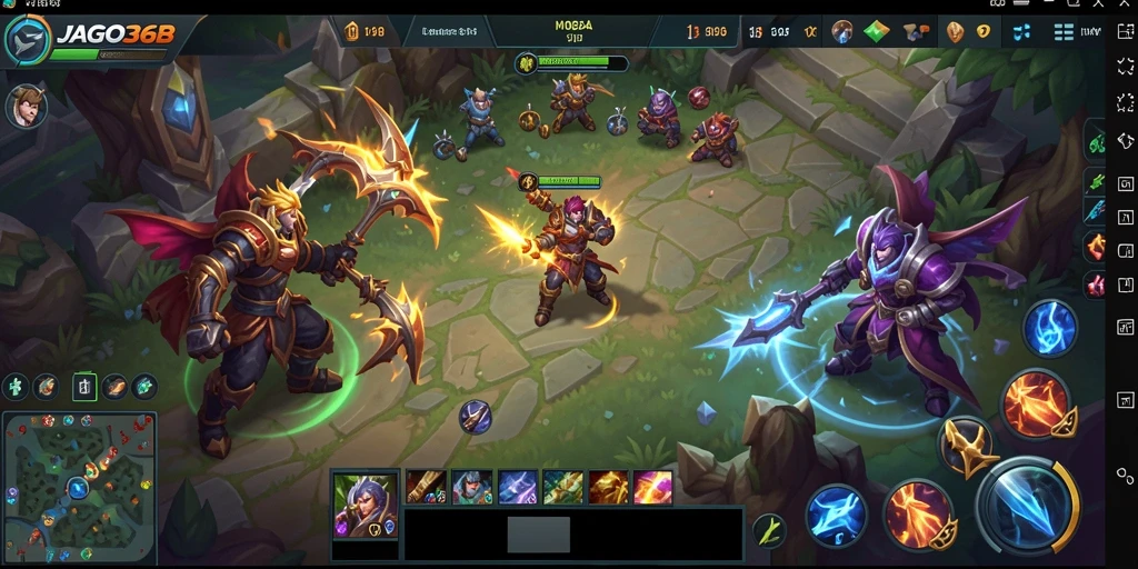 Gameplay seru JAGO368 dengan aksi MOBA yang mendebarkan.