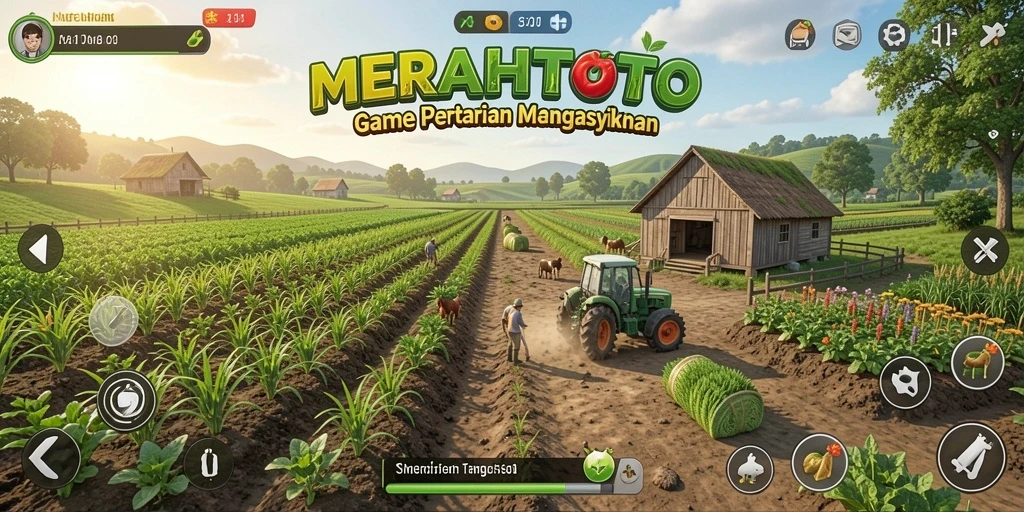 Screenshot gameplay MERAHTOTO menunjukkan petualangan bertani yang seru.