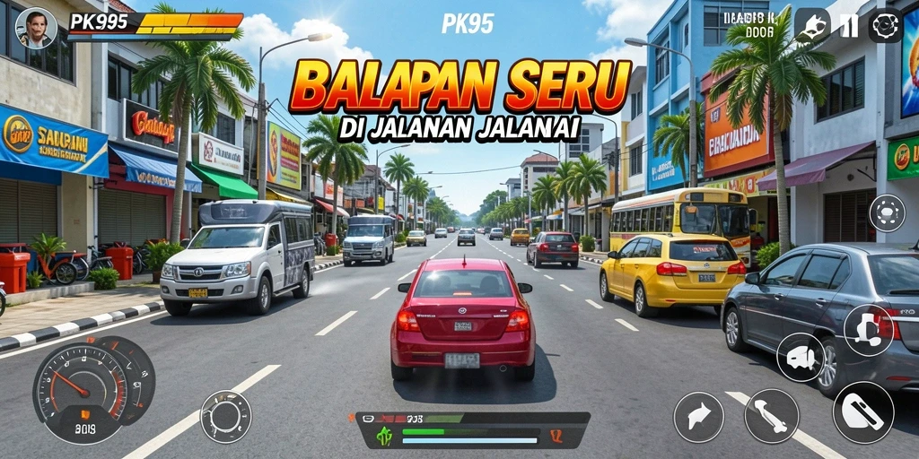 Tampilan gameplay seru balapan yang mendebarkan di PK95.