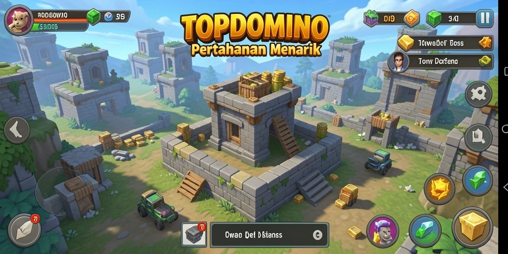 Screenshot gameplay menampilkan aksi seru di Tower Defense TOPDOMINO.