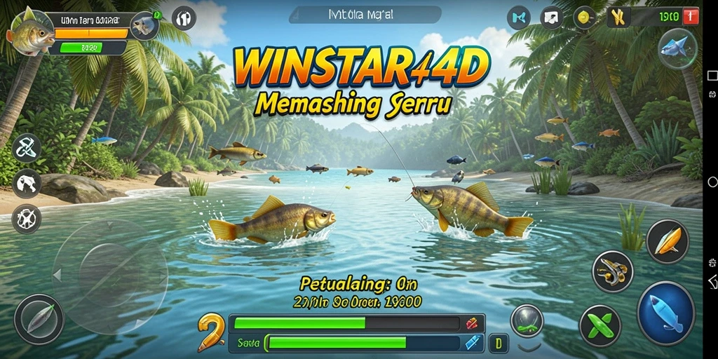 Tampilan gameplay seru dalam WINSTAR4D saat memancing.